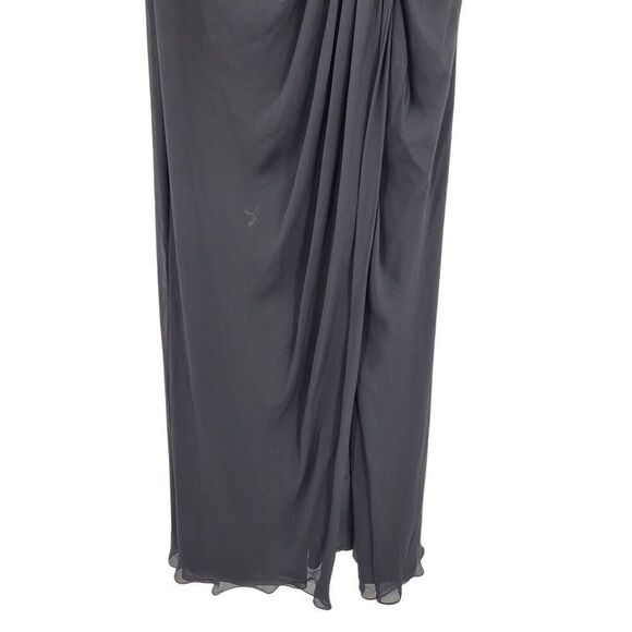 Vtg Black Pintuck Pleat V-Neck Sleeveless Formal Gown Sz 10 Front Slit Cocktail - Picture 6 of 11
